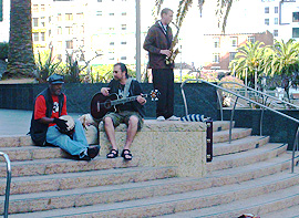 Jazz trio on the steps of Union Square