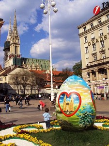 One of Zagreb's jumbo painted Easter eggs