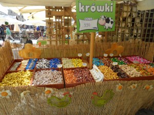 An assortment of flavored fudge for sale at Krakow's Easter market