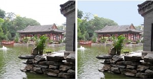 Using photo editing software to change sky color.