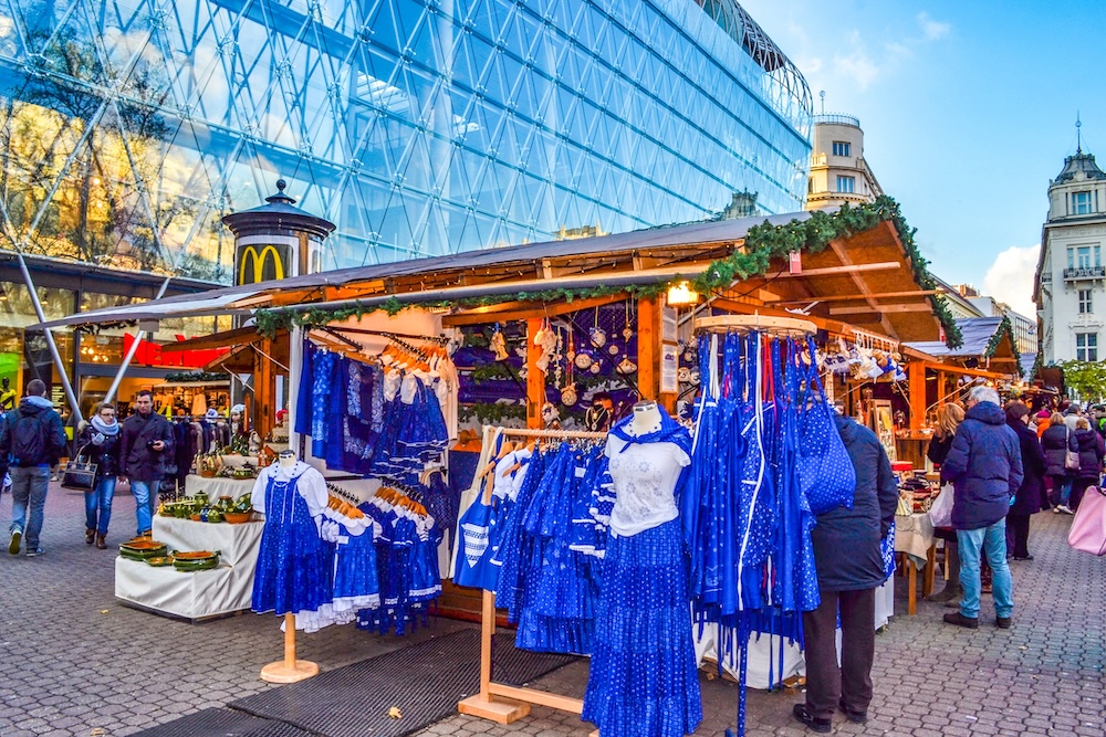 Traditional national clothing at Christmas market