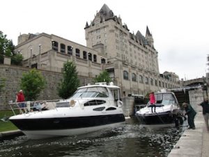 Boats coming through locks at the Rideau Canal