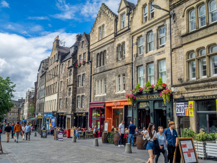 Buildings and shops in the famous Grassmarket ares of the Old Town