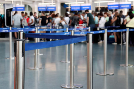 Lines of passengers at airport