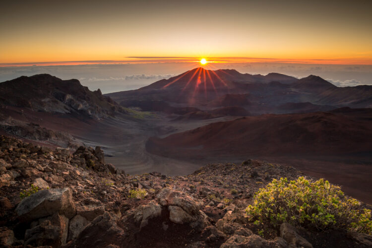 Starburst sunrise shot on the summit of Haleakala Volcano
