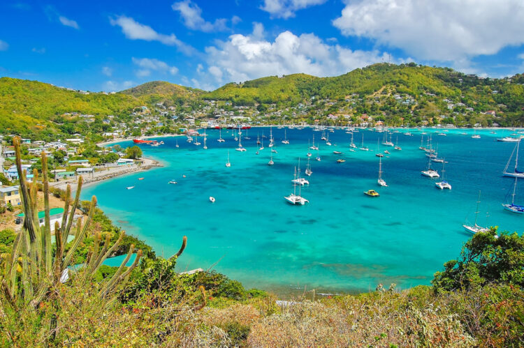 View of Admiralty Bay with harbor from Hamilton Fort on Bequia Island