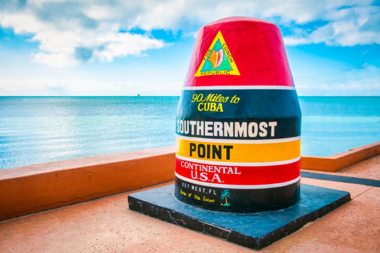 Concrete buoy featuring the municipal seal of Key West