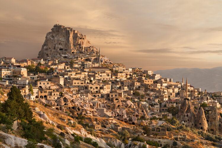 Town of Uchisar at the sunrise, Cappadocia.