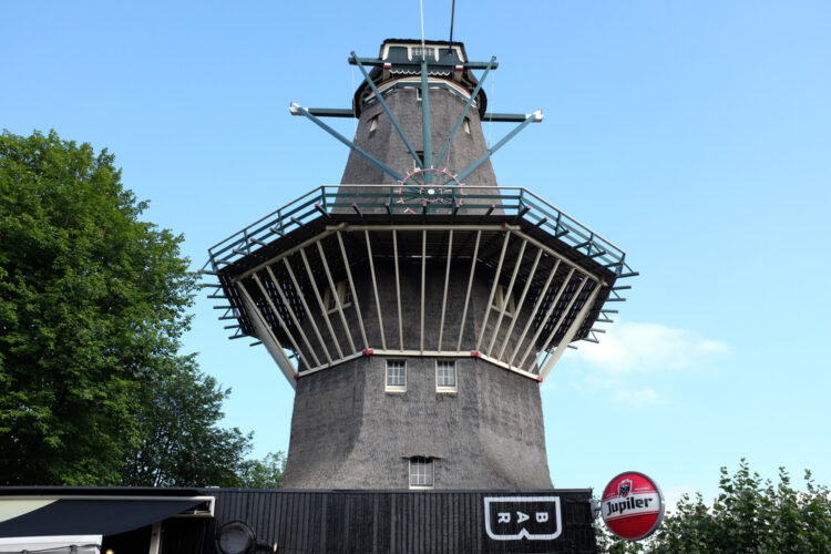 De Gooyer windmill in Amsterdam tallest wooden mill in the Netherlands and registered as a National Monument.