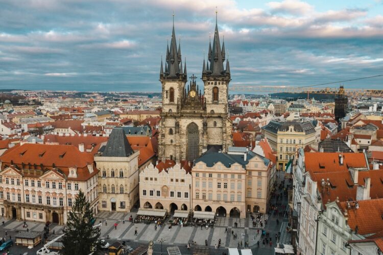 Prague panorama in sunset time.