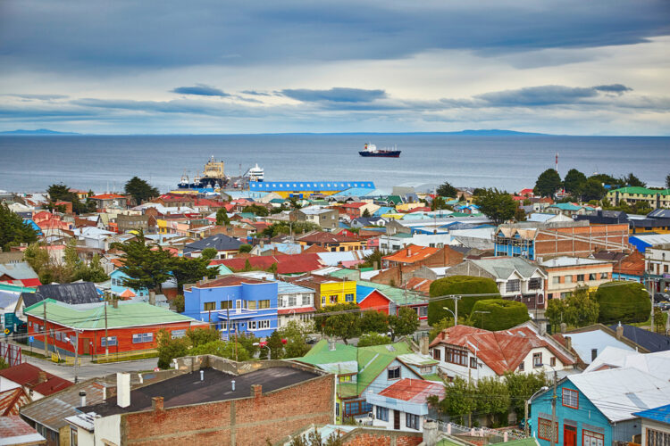 Scenic view of Punta Arenas with Magellan Strait in Patagonia, Chile