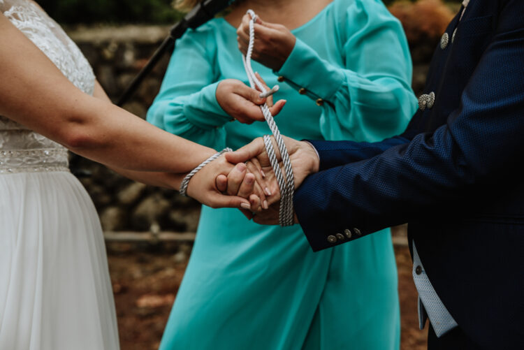 A traditional handfasting wedding ceremony