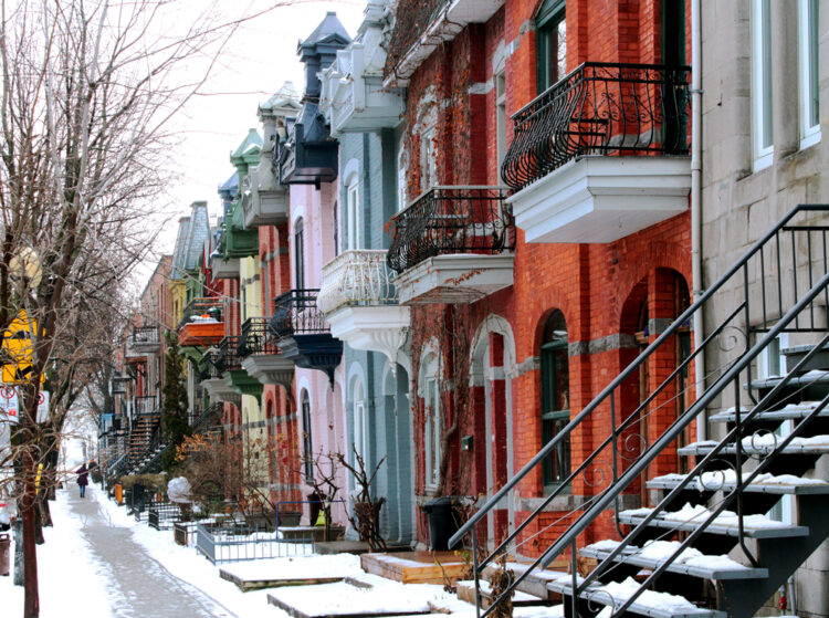 Beautiful houses of old historical Montreal neighborhood Plateau Mont Royal