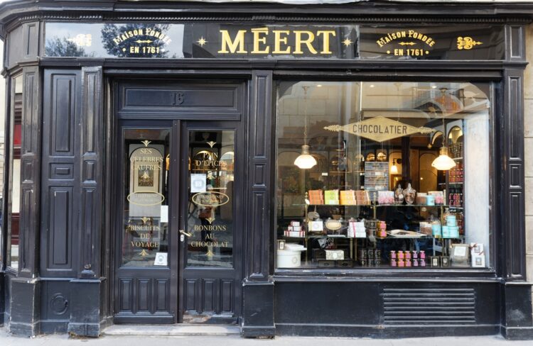 The famous chocolate shop Meert located in the Marais district of Paris