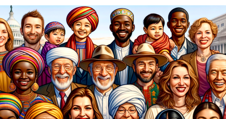 AI generated image featuring the faces of happy immigrants