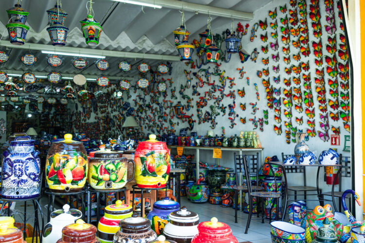 Tonala handicrafts including vases, lighthouses or butterflies