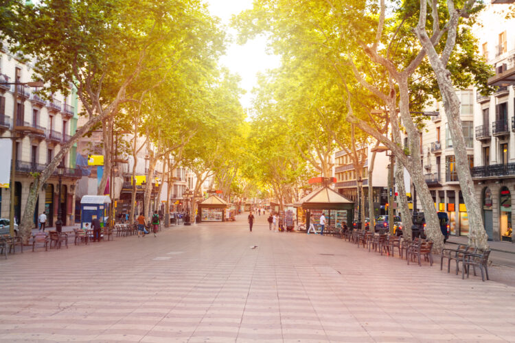 La Rambla street. The most popular street in Barcelona early in the morning. 