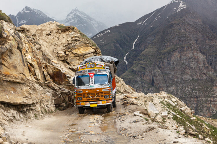 Dangerous high mountain road on the way to Leh, India