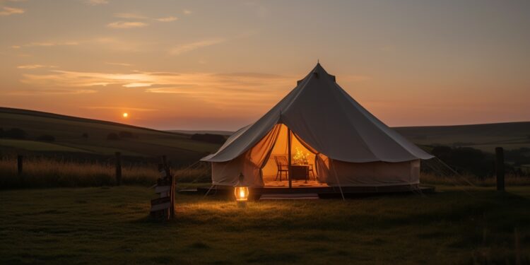 Man and woman in a tent