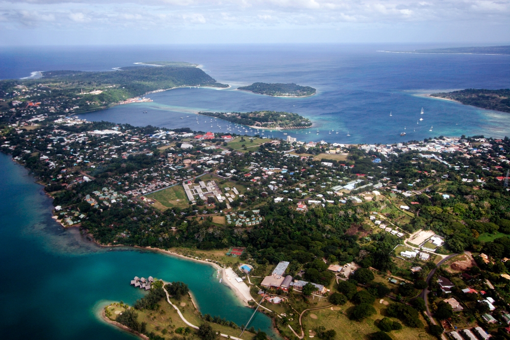 Aerial view of Port Vila, capital city of Vanuatu archipelago