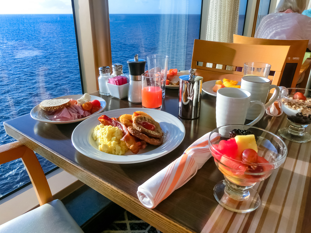 Breakfast on the table on a cruise ship