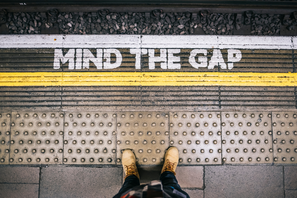 a "mind the gap" warning in the London Underground
