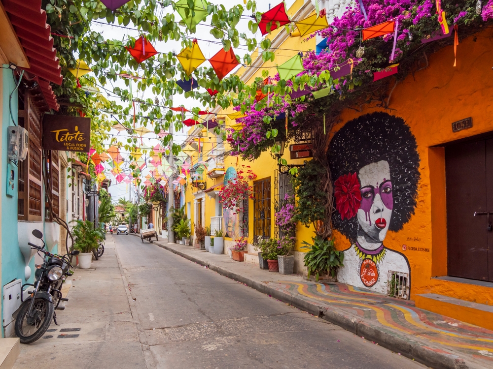 Colorful streets of Cartagena. Getsemani district