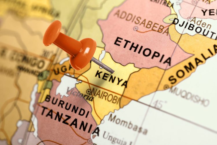To Kenya: Take the Direct Flight Map of eastern Africa highlighting Kenya