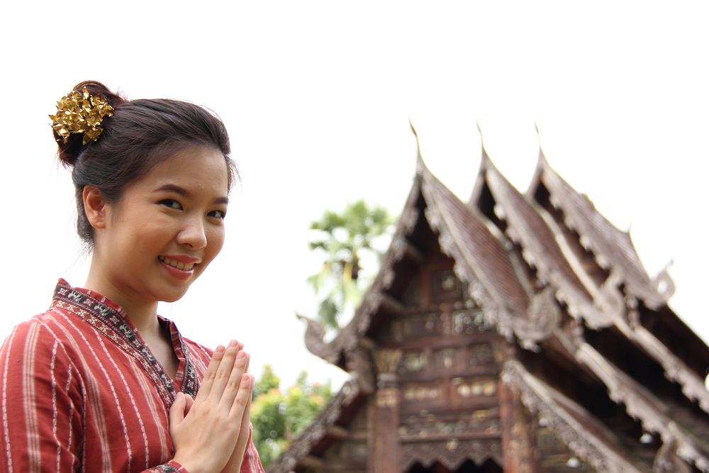 Young thai lady at the ancient lanna temple