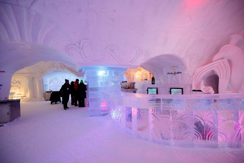 Hotel de Glace bar, where even the glasses are made of ice
