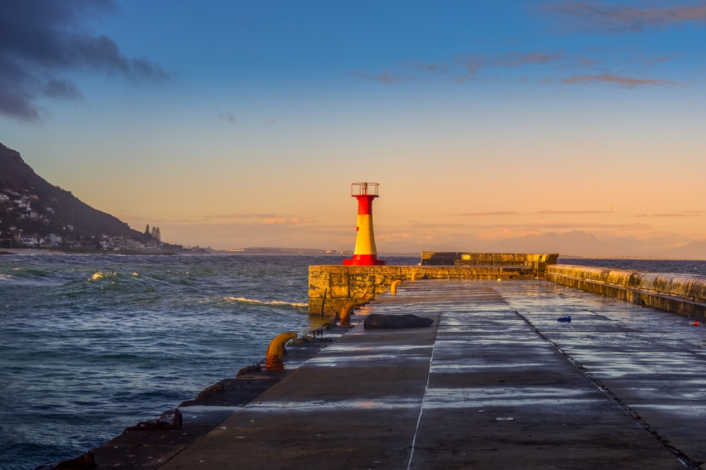 Colorful Kalk bay harbor lighthouse