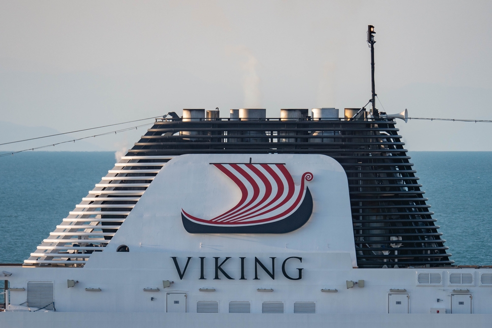 Chimneys of the Viking Cruises cruise ship