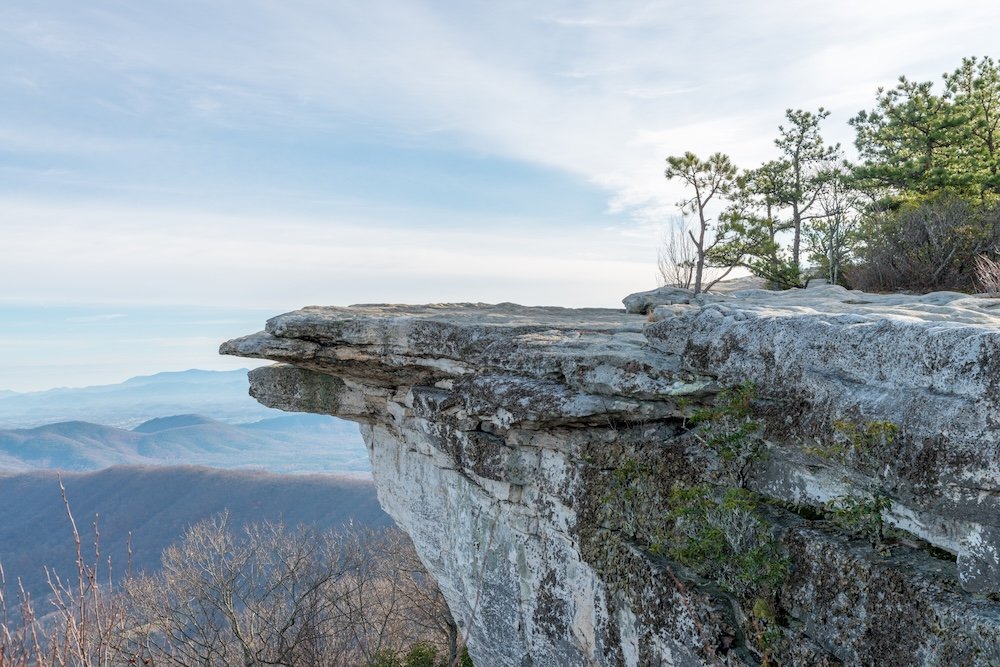 Overlook of a McAfee Knob and Blue Ridge mountains