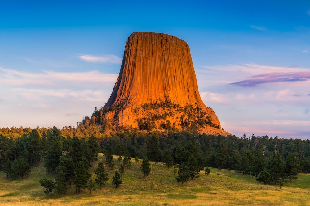 devil tower at sunset wyoming