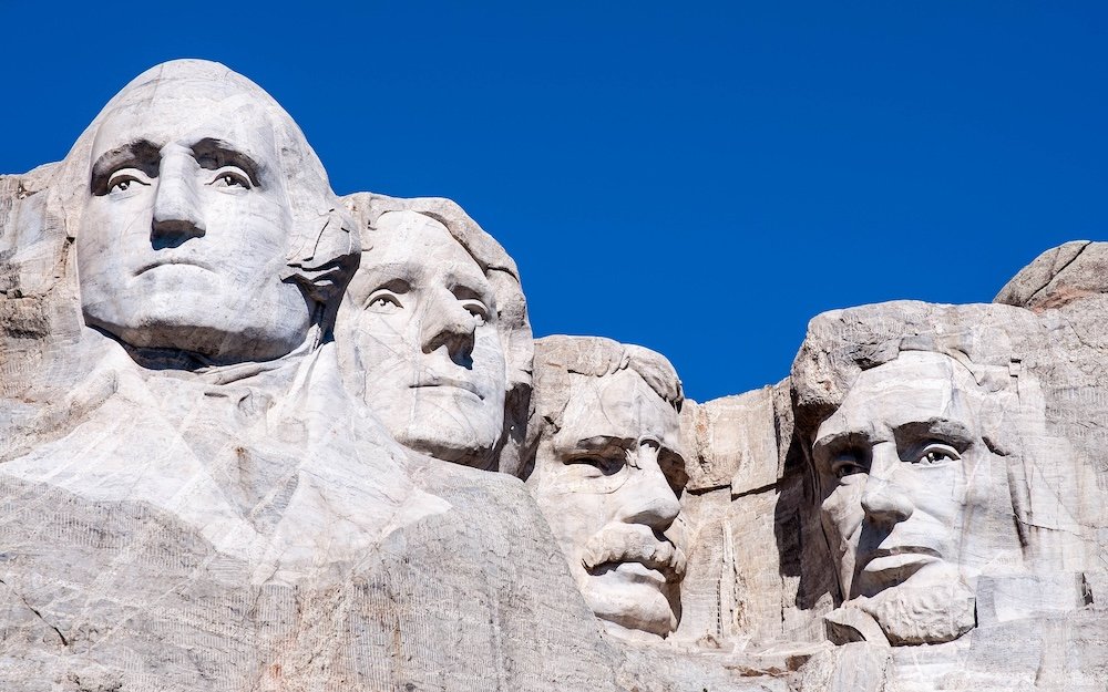Mount Rushmore National Monument in South Dakota. Summer day with clear skies.