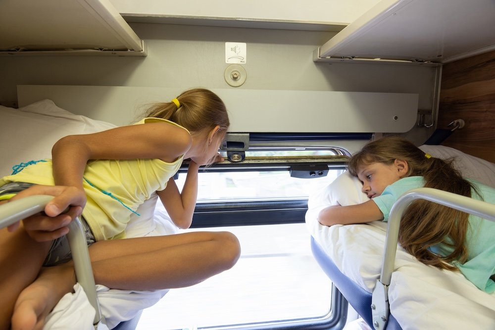 Two girls in a sleeper car
