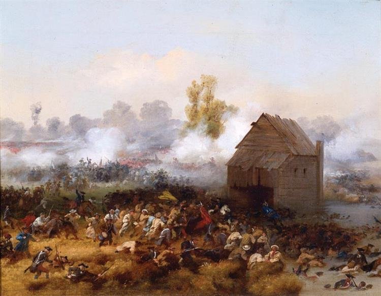 Battle of Long Island (or Lord Stirling Leading an Attack Against the British) This scene was originally created as an oil painting in 1858 by the American artist Alonzo Chappel